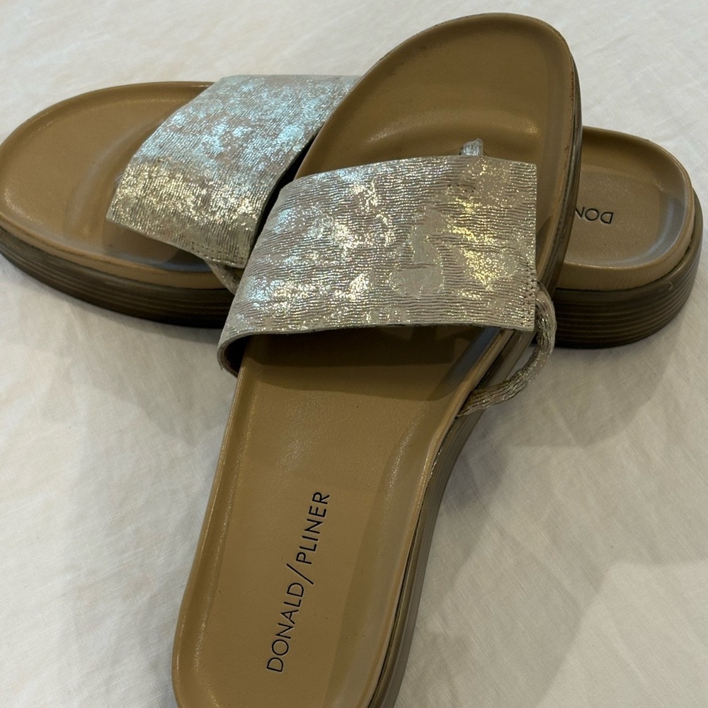 Donald J. Pliner Metallic Leather Slide Sandals - Champagne/Gold